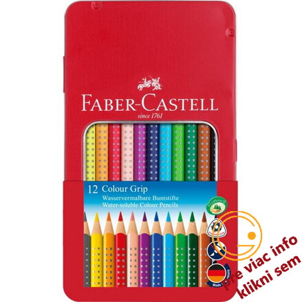 Akvarelové pastelky Color Grip set 12 farieb v plechovej krabičke, Faber-Castell